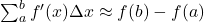 \sum_a^b f'(x)\Delta x \approx f(b) - f(a)