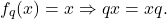 \[ f_q(x) = x \Rightarrow qx = xq. \]