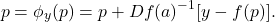 \[ p = \phi_y(p) = p + Df(a)^{-1}[y - f(p)]. \]