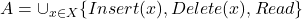 A = \cup_{x \in X} \{ Insert(x), Delete(x), Read \}