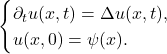 \begin{equation*}\begin{cases}  \partial_tu(x, t) = \Delta u(x, t), \\ u(x, 0) = \psi(x).  \end{cases}    \end{equation*}