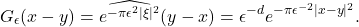 \[ G_\epsilon(x - y) = \widehat{e^{-\pi\epsilon^2|\xi|^2}}(y - x) = \epsilon^{-d}e^{-\pi\epsilon^{-2}|x - y|^2}. \]