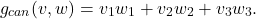 \[ g_{can}(v, w) = v_1w_1 + v_2w_2 + v_3w_3. \]