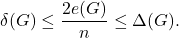 \[ \delta(G) \leq \frac{2e(G)}{n} \leq \Delta(G). \]