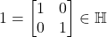 1 = \begin{bmatrix}1 & 0 \\ 0 & 1\end{bmatrix} \in \mathbb{H}