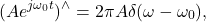 \[ (Ae^{j\omega_0t})^{\wedge} = 2\pi A\delta(\omega - \omega_0), \]