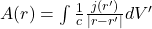 A(r) = \int \frac 1c\frac{j(r')}{|r - r'|}dV'