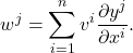 \[ w^j = \sum_{i = 1}^n v^i\frac{\partial y^j}{\partial x^i}. \]