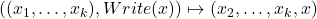 ((x_1, \ldots, x_k), Write(x)) \mapsto (x_2, \ldots, x_k, x)