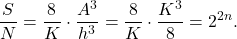 \[ \frac SN = \frac 8K \cdot \frac{A^3}{h^3} = \frac 8K \cdot \frac{K^3}{8} = 2^{2n}.  \]