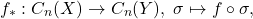 \[ f_*: C_n(X) \to C_n(Y),\; \sigma \mapsto f \circ \sigma, \]