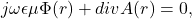 \[ j\omega\epsilon\mu\Phi(r) + divA(r) = 0, \]