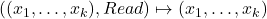 ((x_1, \ldots, x_k), Read) \mapsto (x_1, \ldots, x_k)