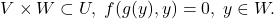 \[ V \times W \subset U,\; f(g(y), y) = 0,\; y \in W. \]