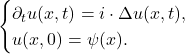 \begin{equation*}\begin{cases}  \partial_tu(x, t) = i \cdot \Delta u(x, t), \\ u(x, 0) = \psi(x).  \end{cases}    \end{equation*}