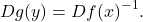 \[ Dg(y) = Df(x)^{-1}. \]