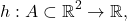 \[ h: A \subset \mathbb{R}^2 \to \mathbb{R}, \]