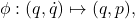 \[ \phi: (q, \dot{q}) \mapsto (q, p), \]