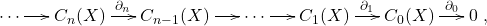 \[ \xymatrix@C=1.4em{ \cdots \ar[r] & C_n(X) \ar[r]^-{\partial_n} & C_{n - 1}(X) \ar[r] & \cdots \ar[r] & C_1(X) \ar[r]^-{\partial_1} & C_0(X) \ar[r]^-{\partial_0} & 0 }, \]