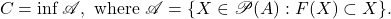 \[ C = \inf \mathscr{A}, \text{ where } \mathscr{A} = \{ X \in \mathscr{P}(A) : F(X) \subset X \}. \]