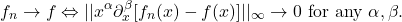 \[ f_n \to f \Leftrightarrow ||x^\alpha\partial_x^\beta[f_n(x) - f(x)]||_\infty \to 0 \text{ for any } \alpha, \beta. \]