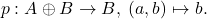 \[ p: A \oplus B \to B,\; (a, b) \mapsto b. \]